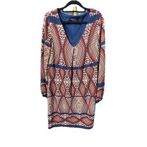EUC Robbie Bee Woman's Tribal Print Long Sleeve Dress Size Med